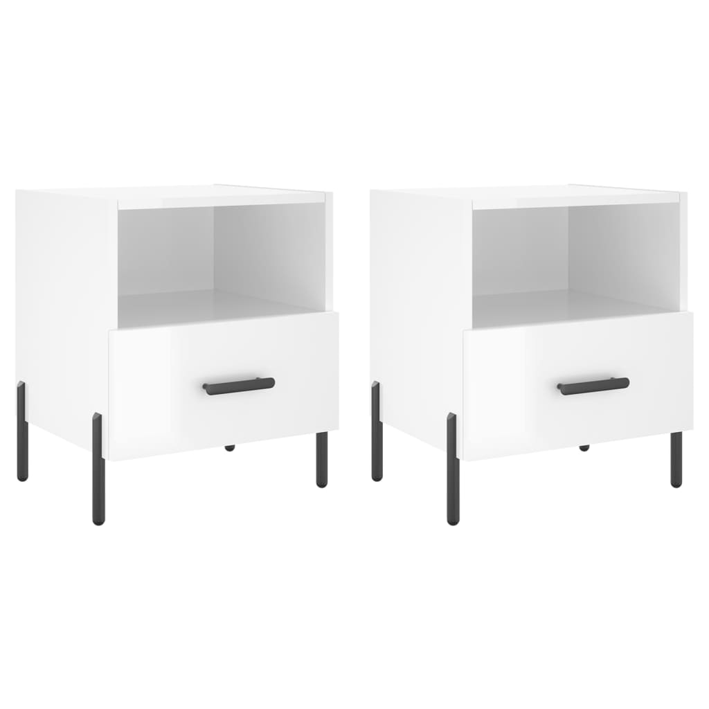 vidaXL Bedside Cabinets 2 pcs High Gloss White 40x35x47.5 cm Engineered Wood