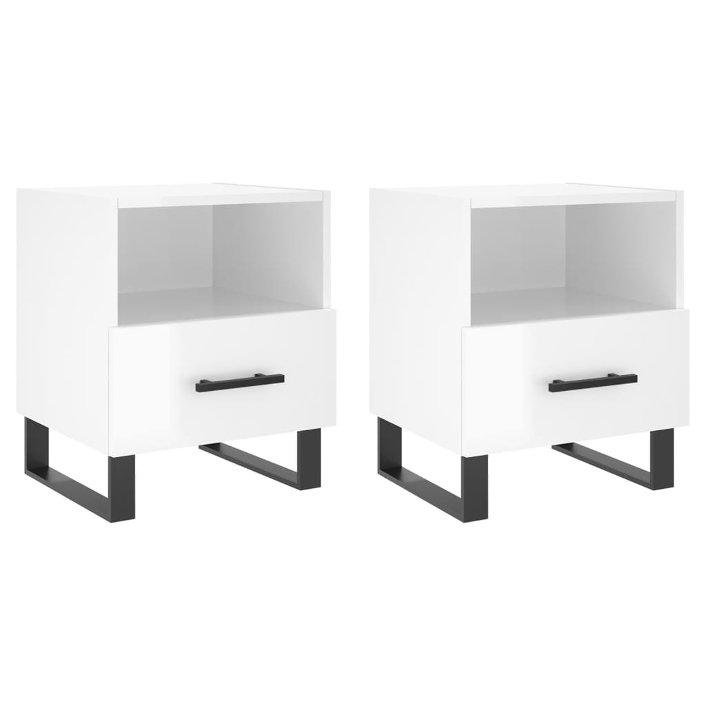 vidaXL Bedside Cabinets 2 pcs High Gloss White 40x35x47.5 cm Engineered Wood