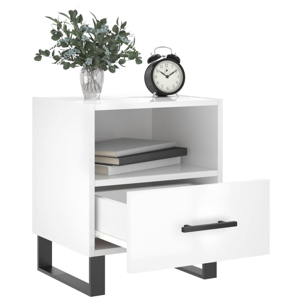 vidaXL Bedside Cabinets 2 pcs High Gloss White 40x35x47.5 cm Engineered Wood