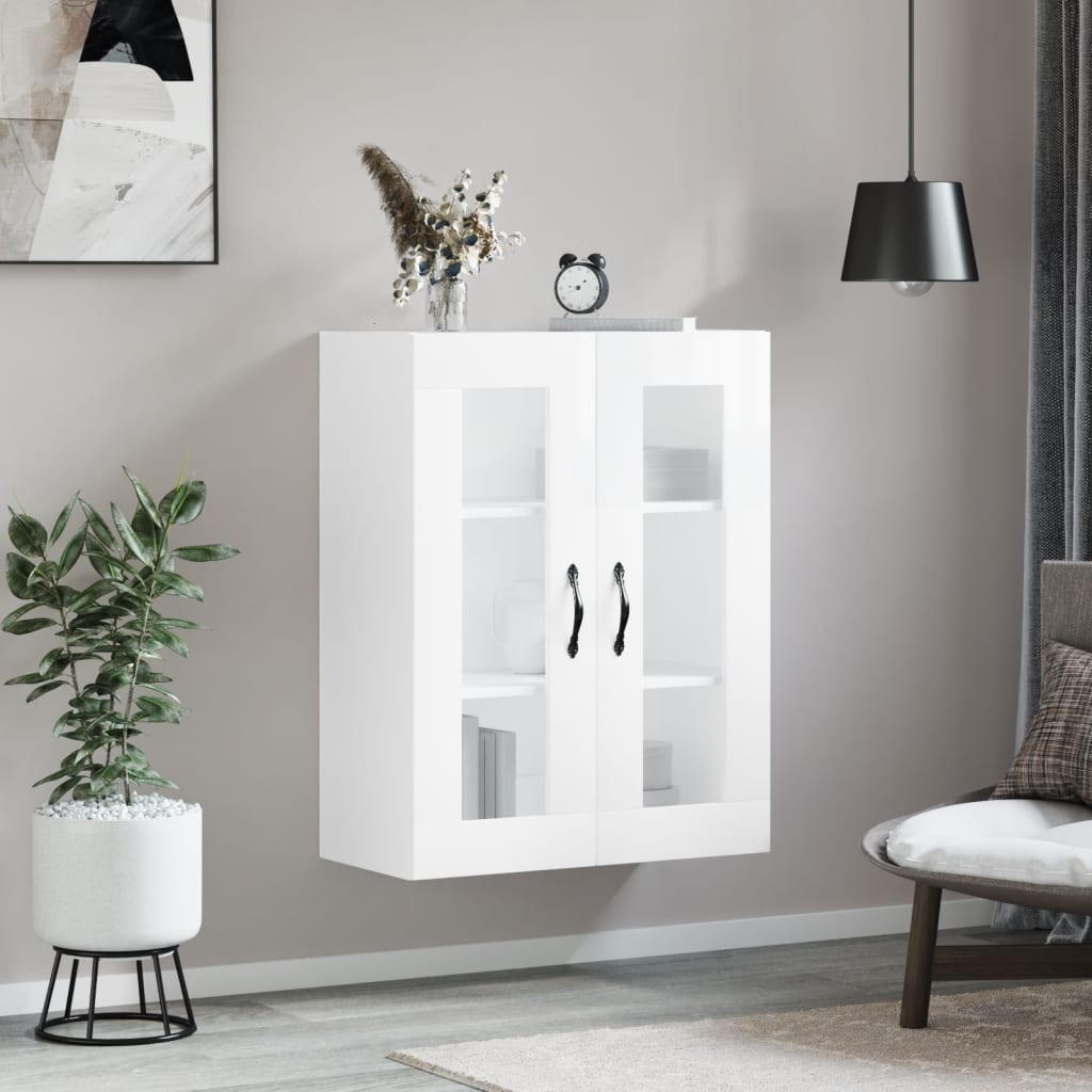 vidaXL Wall Mounted Cabinet High Gloss White 69.5x34x90 cm Engineered Wood