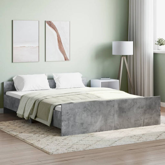 vidaXL Bed Frame with Headboard and Footboard Concrete Grey 140x200 cm