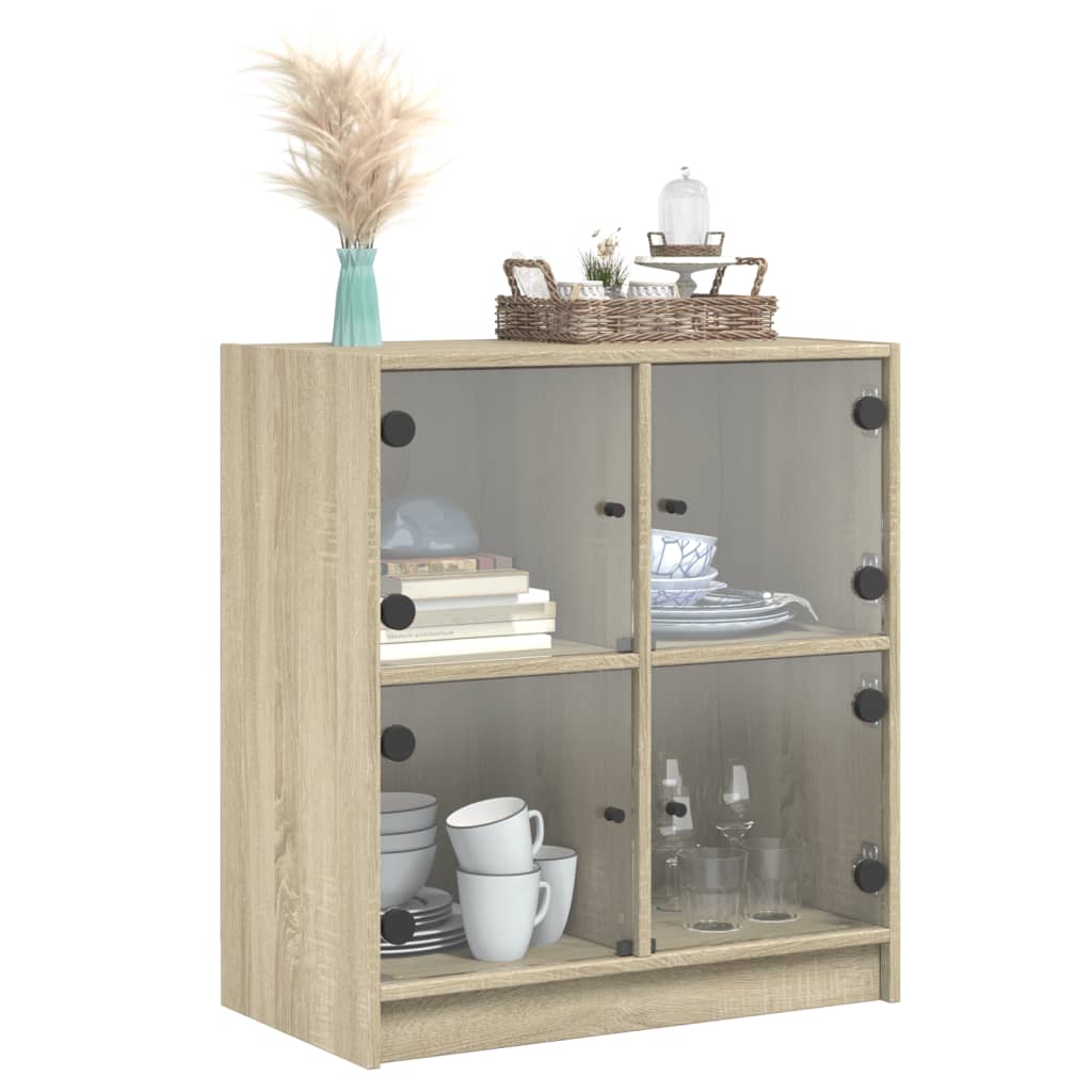 vidaXL Side Cabinet with Glass Doors Sonoma Oak 68x37x75.5 cm