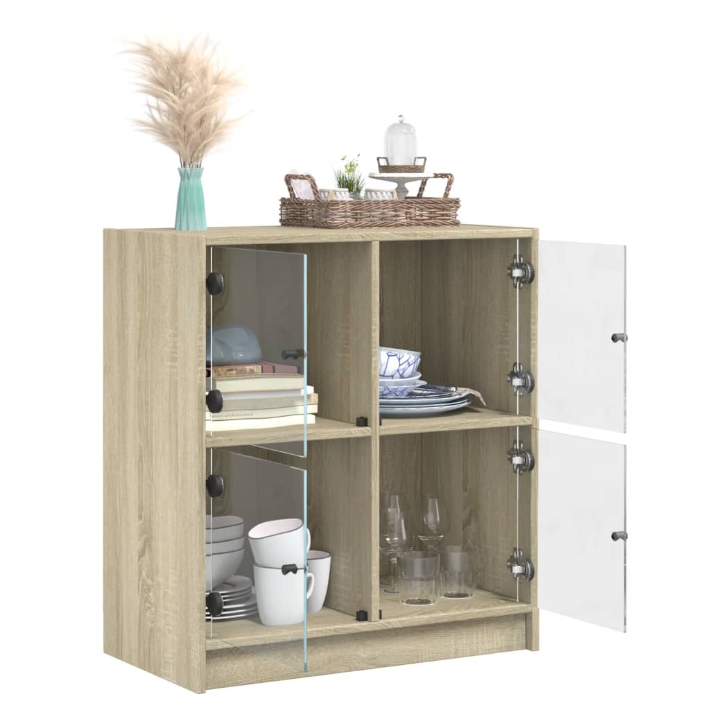 vidaXL Side Cabinet with Glass Doors Sonoma Oak 68x37x75.5 cm