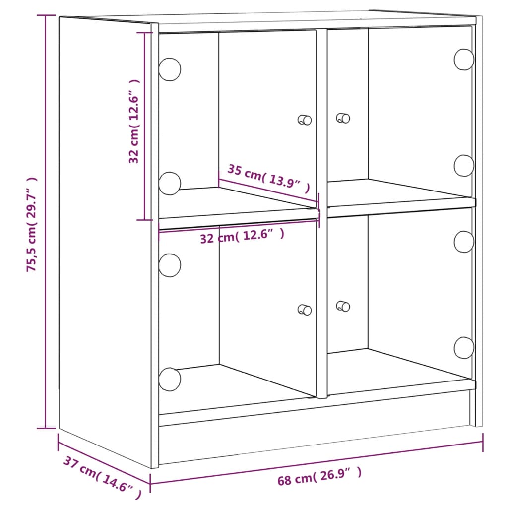 vidaXL Side Cabinet with Glass Doors Sonoma Oak 68x37x75.5 cm