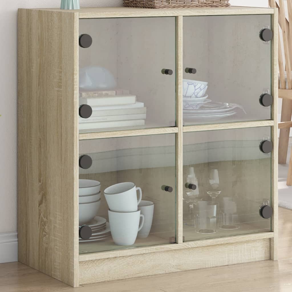 vidaXL Side Cabinet with Glass Doors Sonoma Oak 68x37x75.5 cm