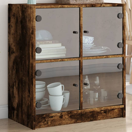 vidaXL Side Cabinet with Glass Doors Smoked Oak 68x37x75.5 cm