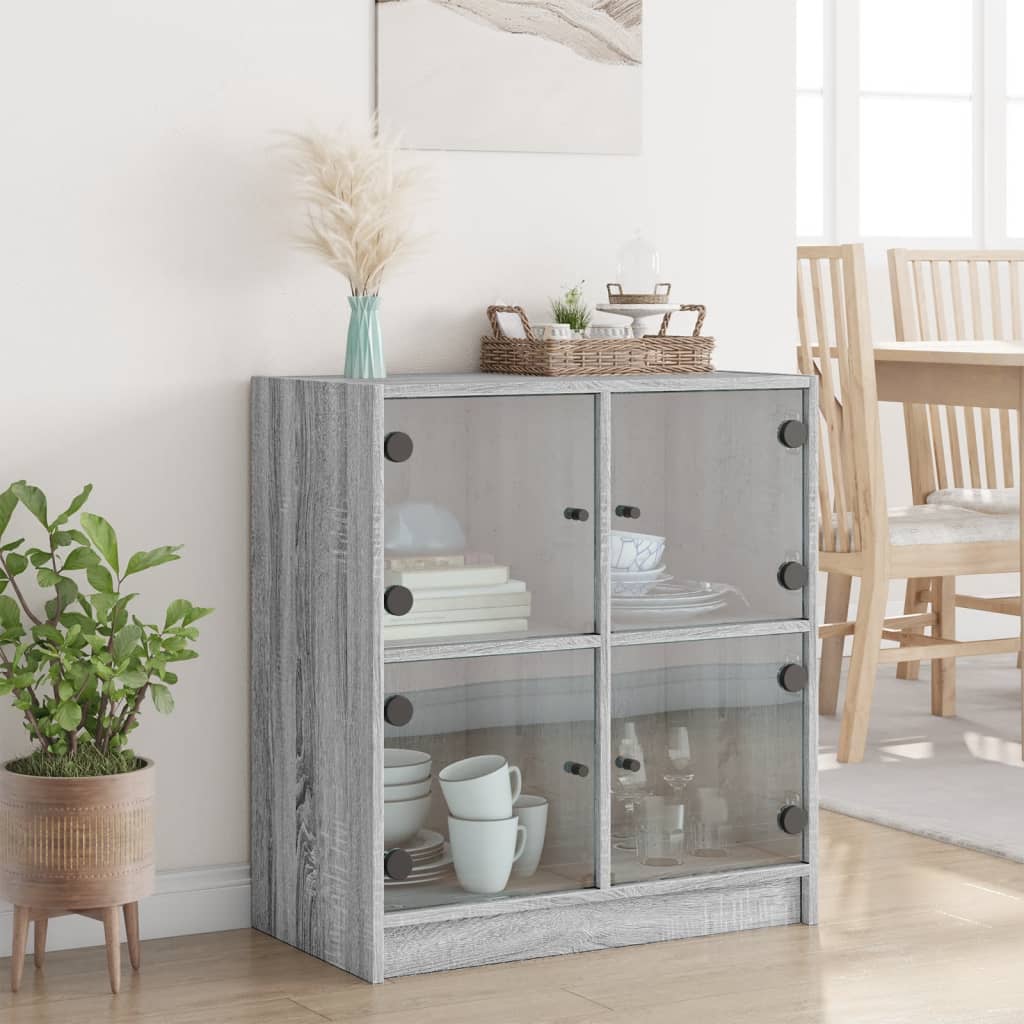 vidaXL Side Cabinet with Glass Doors Grey Sonoma 68x37x75.5 cm