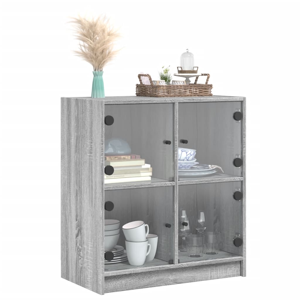 vidaXL Side Cabinet with Glass Doors Grey Sonoma 68x37x75.5 cm