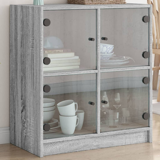 vidaXL Side Cabinet with Glass Doors Grey Sonoma 68x37x75.5 cm