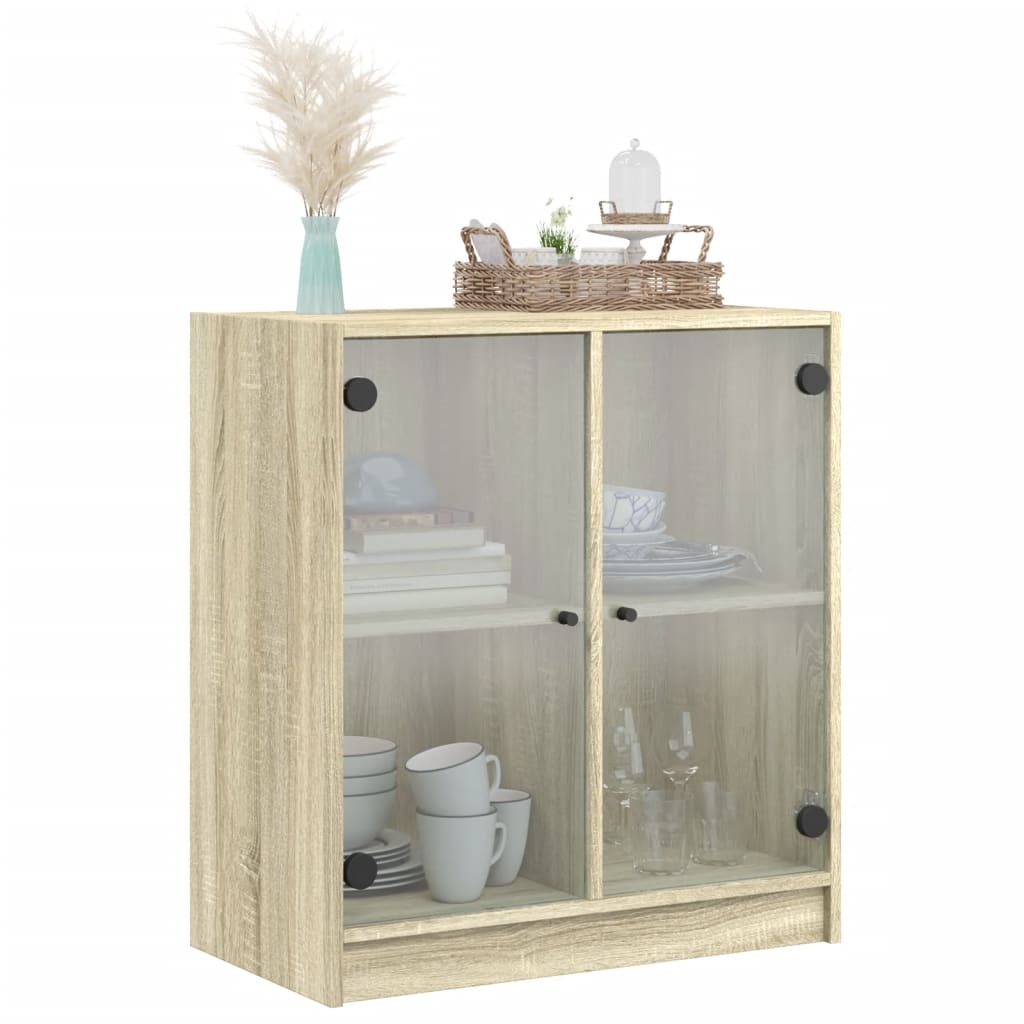 vidaXL Side Cabinet with Glass Doors Sonoma Oak 68x37x75.5 cm