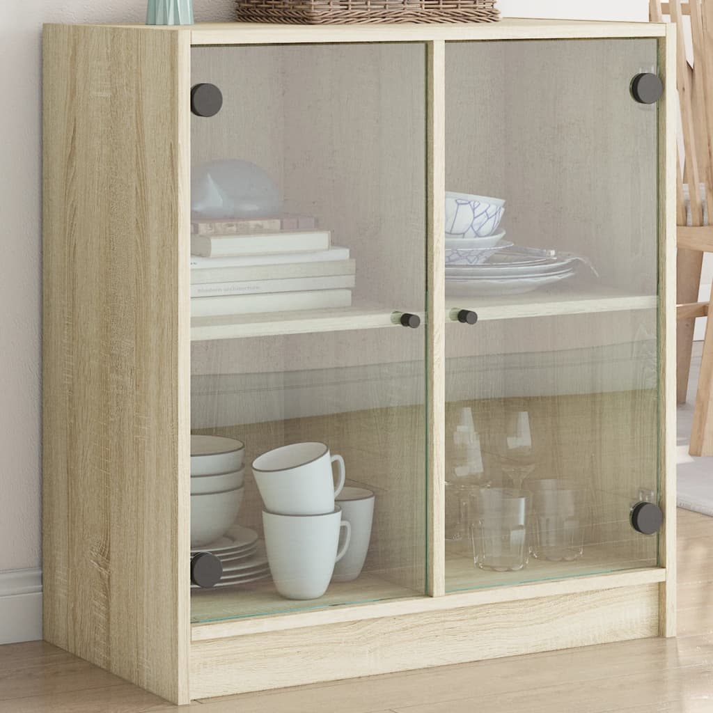 vidaXL Side Cabinet with Glass Doors Sonoma Oak 68x37x75.5 cm