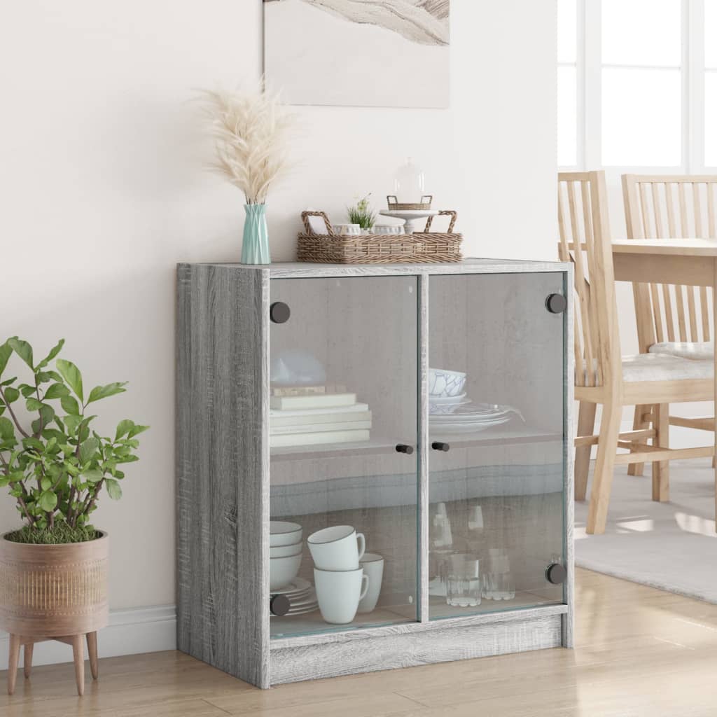 vidaXL Side Cabinet with Glass Doors Grey Sonoma 68x37x75.5 cm