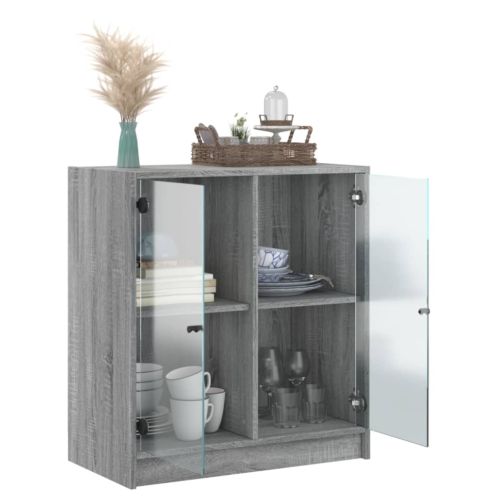 vidaXL Side Cabinet with Glass Doors Grey Sonoma 68x37x75.5 cm