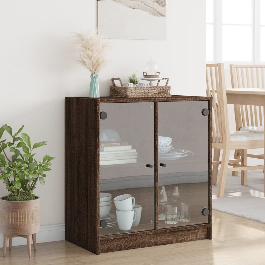 vidaXL Side Cabinet with Glass Doors Brown Oak 68x37x75.5 cm