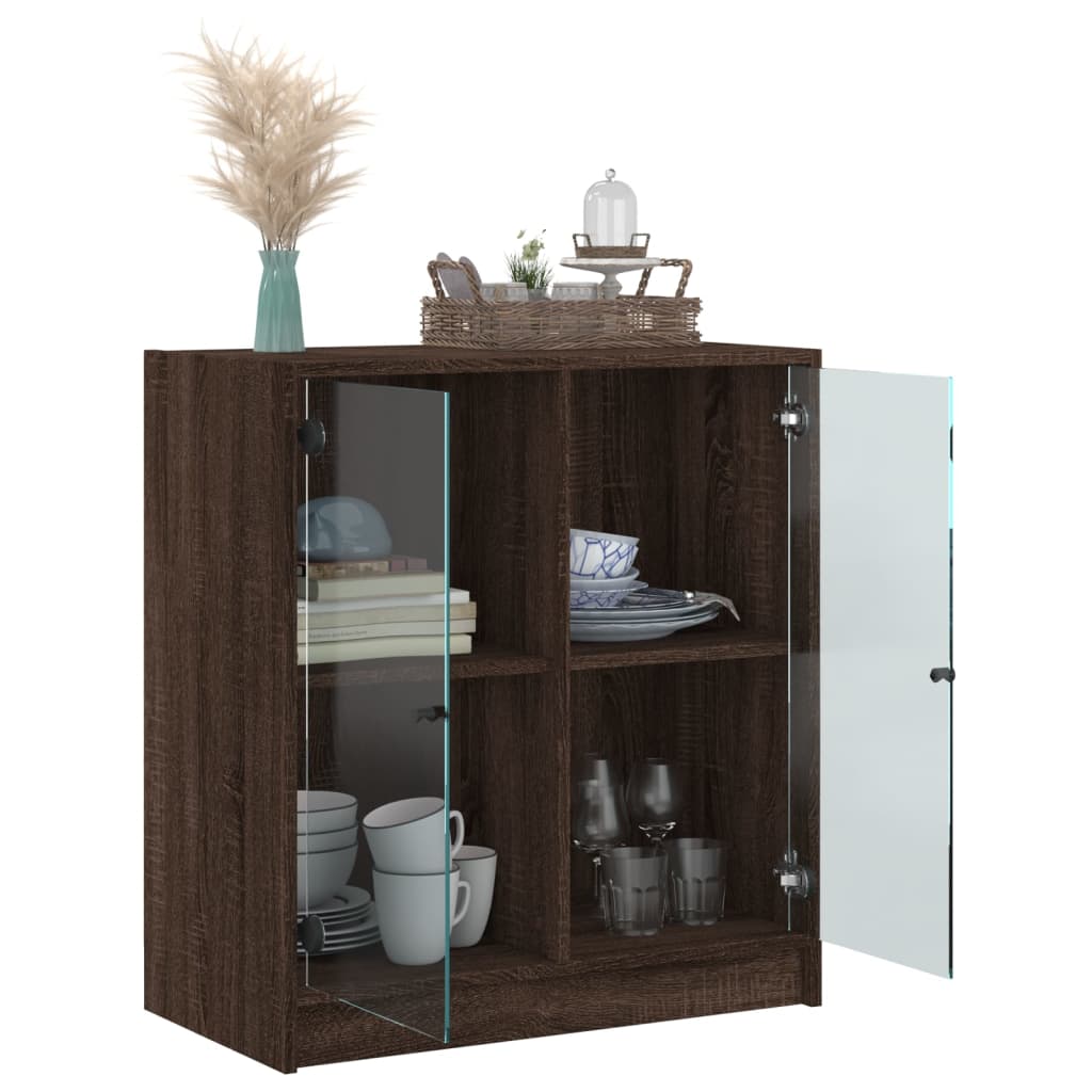 vidaXL Side Cabinet with Glass Doors Brown Oak 68x37x75.5 cm