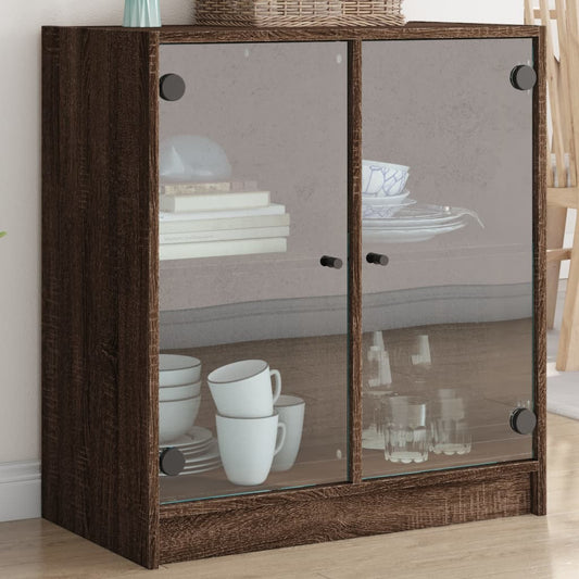 vidaXL Side Cabinet with Glass Doors Brown Oak 68x37x75.5 cm