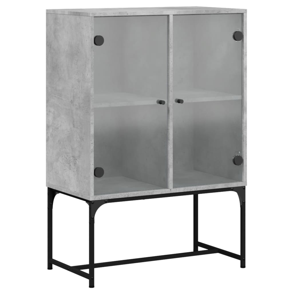 vidaXL Side Cabinet with Glass Doors Concrete Grey 69x37x100 cm