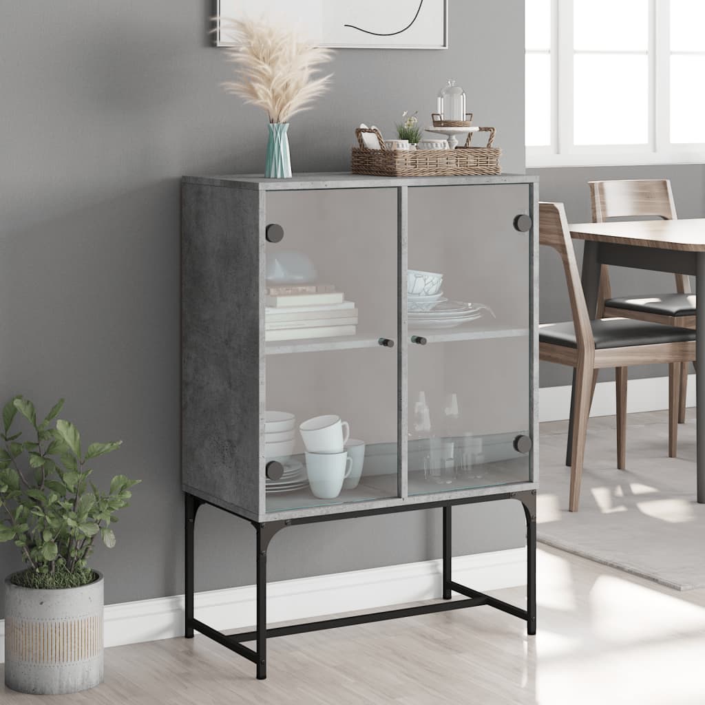 vidaXL Side Cabinet with Glass Doors Concrete Grey 69x37x100 cm