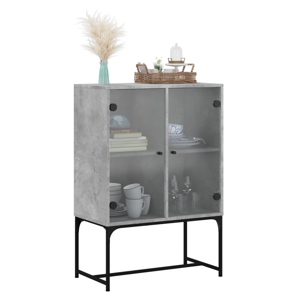 vidaXL Side Cabinet with Glass Doors Concrete Grey 69x37x100 cm