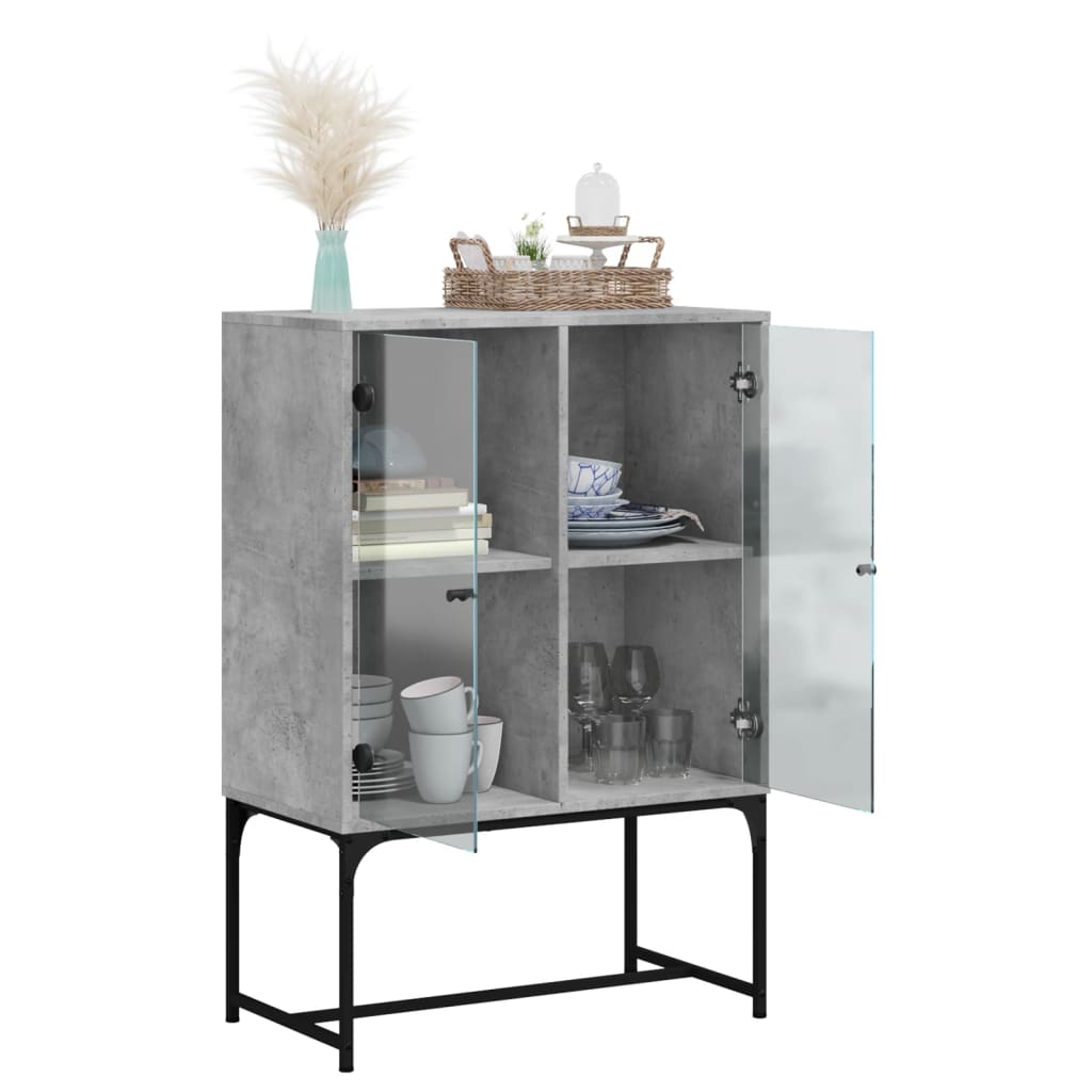 vidaXL Side Cabinet with Glass Doors Concrete Grey 69x37x100 cm