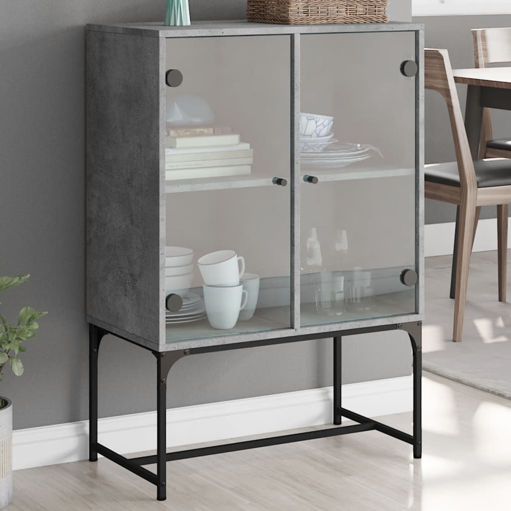 vidaXL Side Cabinet with Glass Doors Concrete Grey 69x37x100 cm