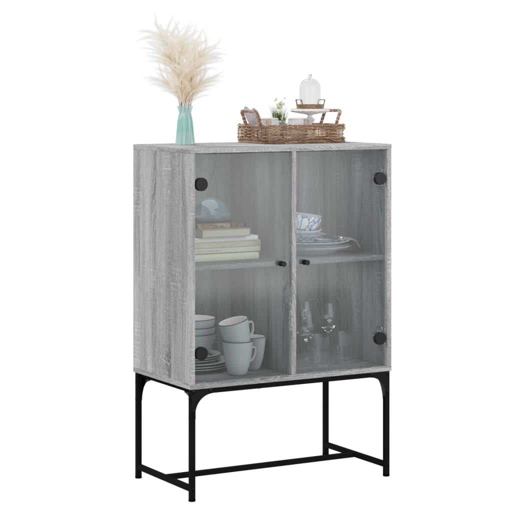 vidaXL Side Cabinet with Glass Doors Grey Sonoma 69x37x100 cm