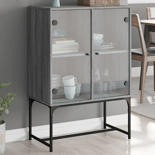 vidaXL Side Cabinet with Glass Doors Grey Sonoma 69x37x100 cm