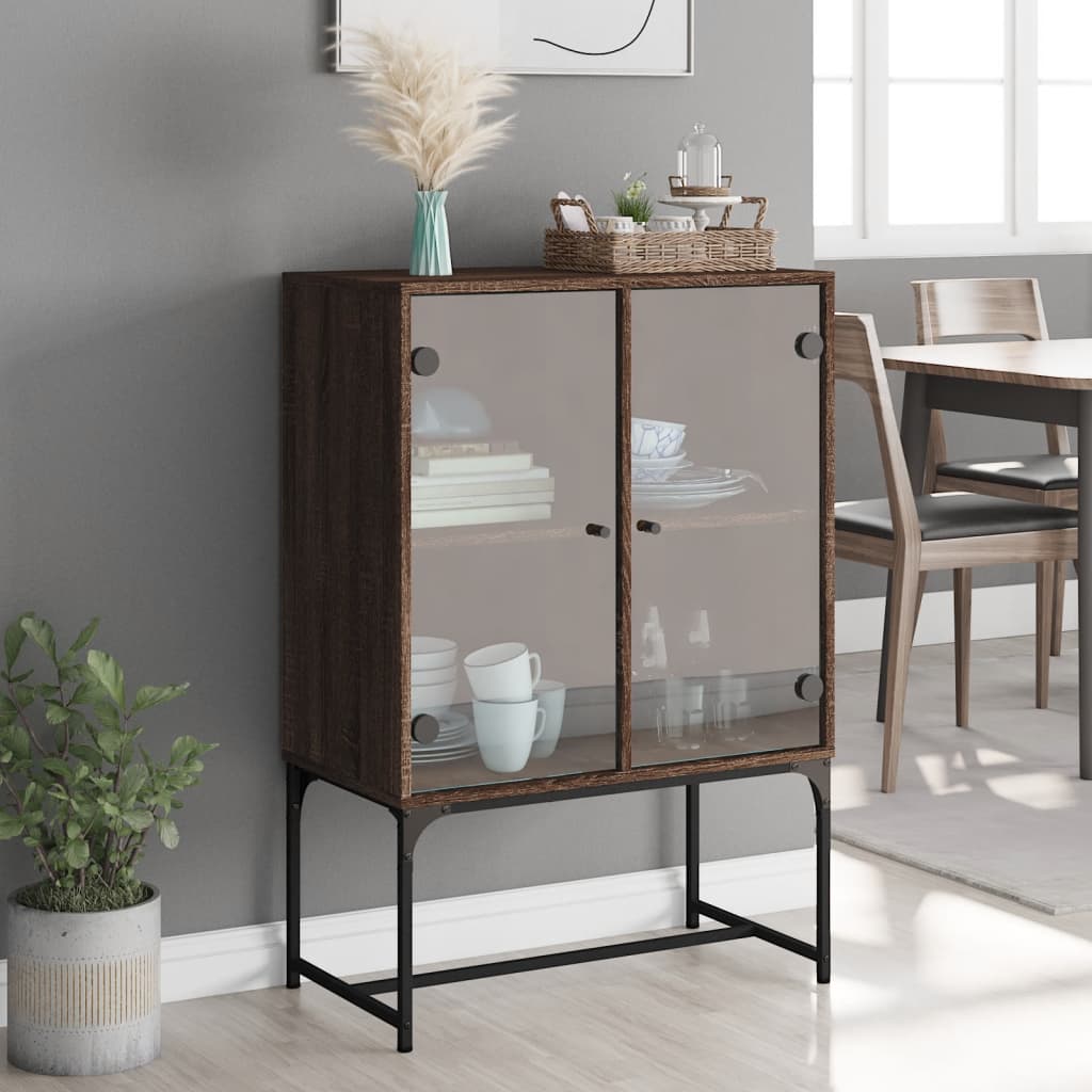 vidaXL Side Cabinet with Glass Doors Brown Oak 69x37x100 cm