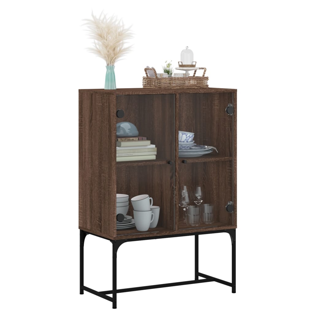 vidaXL Side Cabinet with Glass Doors Brown Oak 69x37x100 cm