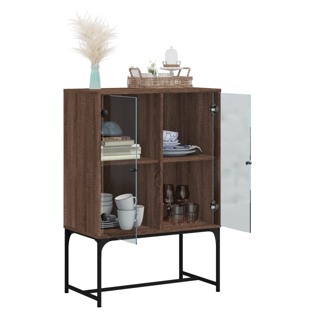 vidaXL Side Cabinet with Glass Doors Brown Oak 69x37x100 cm