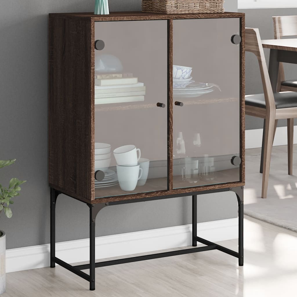 vidaXL Side Cabinet with Glass Doors Brown Oak 69x37x100 cm