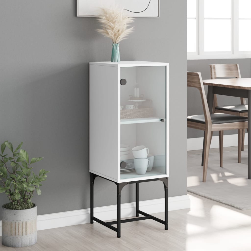 vidaXL Side Cabinet with Glass Doors White 35x37x100 cm