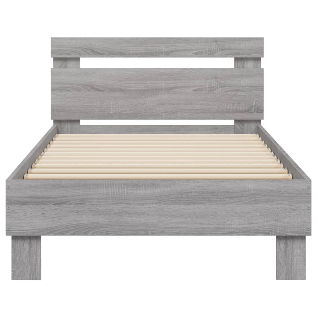 vidaXL Bed Frame with Headboard Grey Sonoma 90x190 cm Single Engineered wood