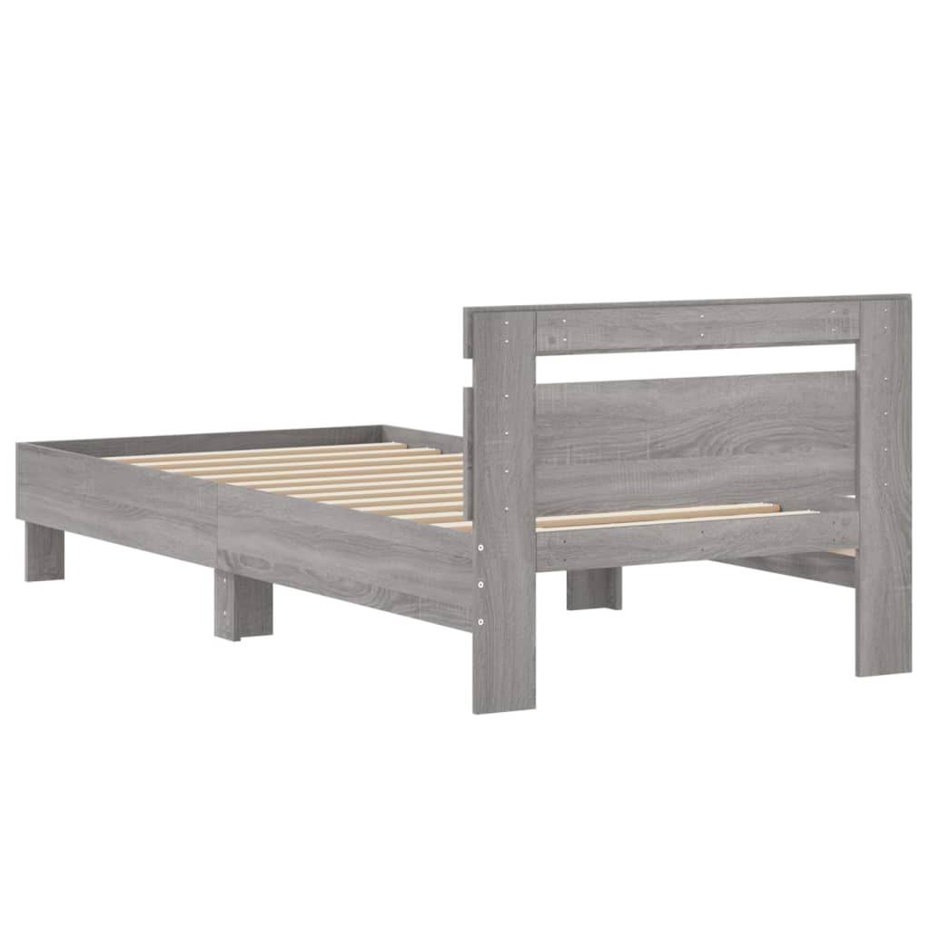 vidaXL Bed Frame with Headboard Grey Sonoma 90x190 cm Single Engineered wood