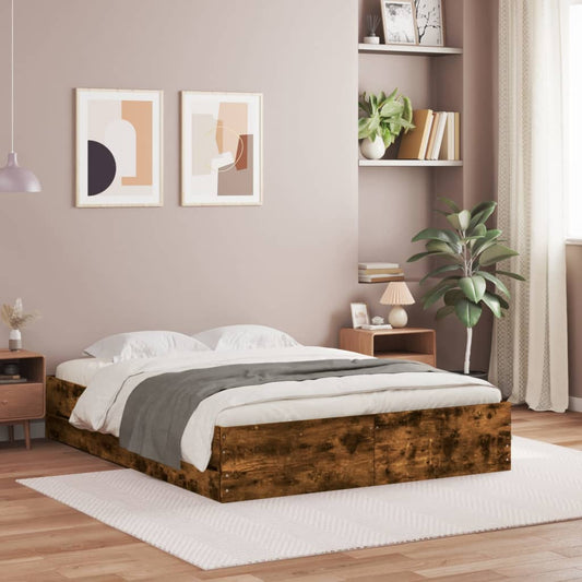 vidaXL Bed Frame with Drawers Smoked Oak 150x200 cm King Size Engineered Wood