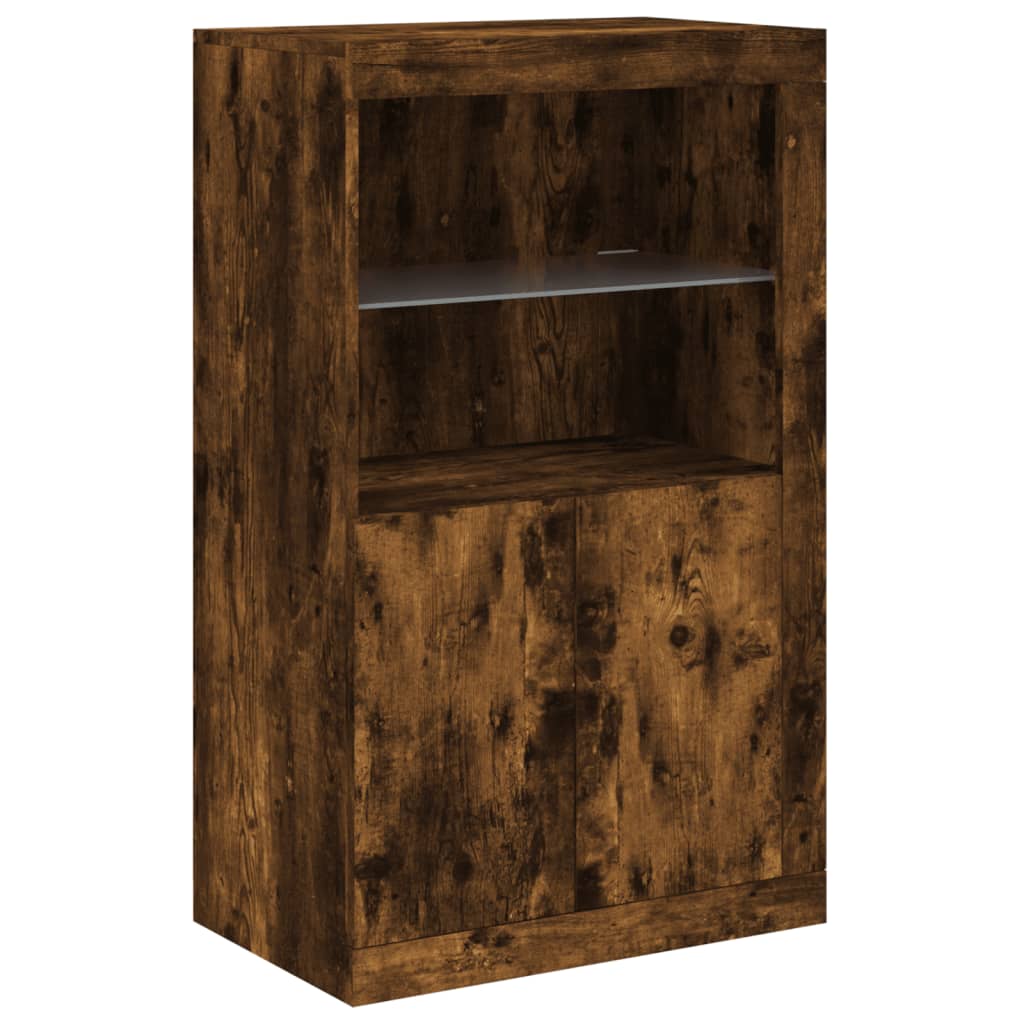 vidaXL Side Cabinet with LED Lights Smoked Oak Engineered Wood