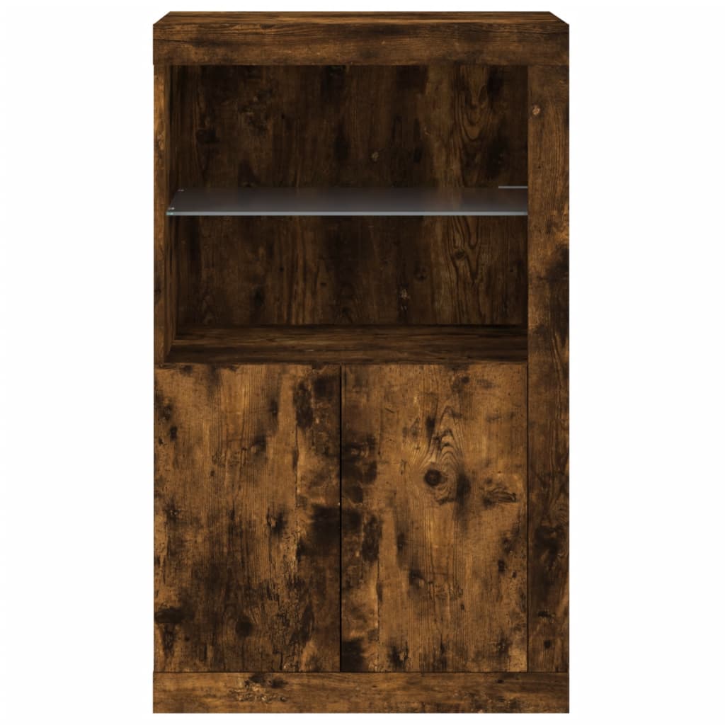 vidaXL Side Cabinet with LED Lights Smoked Oak Engineered Wood