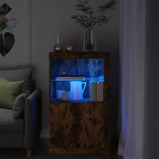 vidaXL Side Cabinet with LED Lights Smoked Oak Engineered Wood