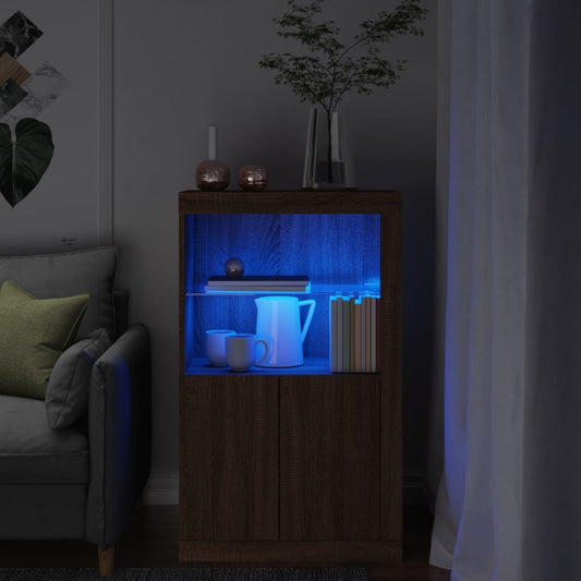 vidaXL Side Cabinet with LED Lights Brown Oak Engineered Wood