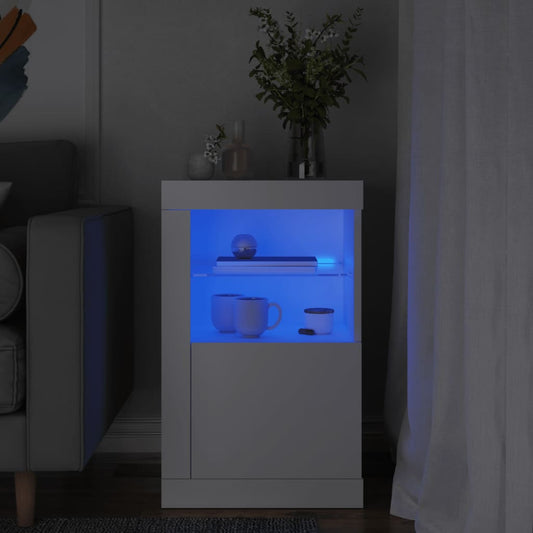 vidaXL Side Cabinet with LED Lights White Engineered Wood