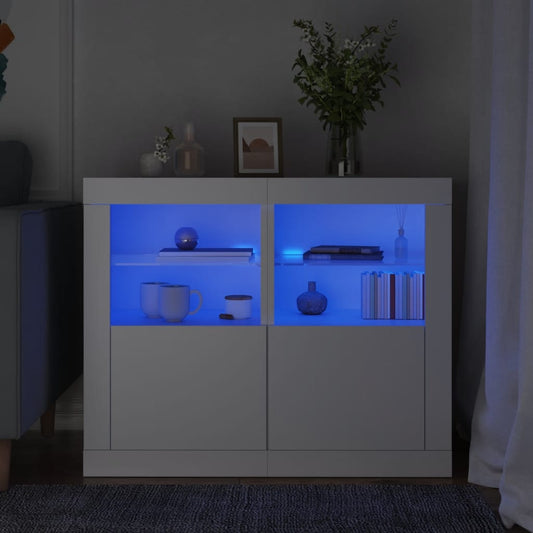 vidaXL Side Cabinets with LED Lights 2 pcs White Engineered Wood