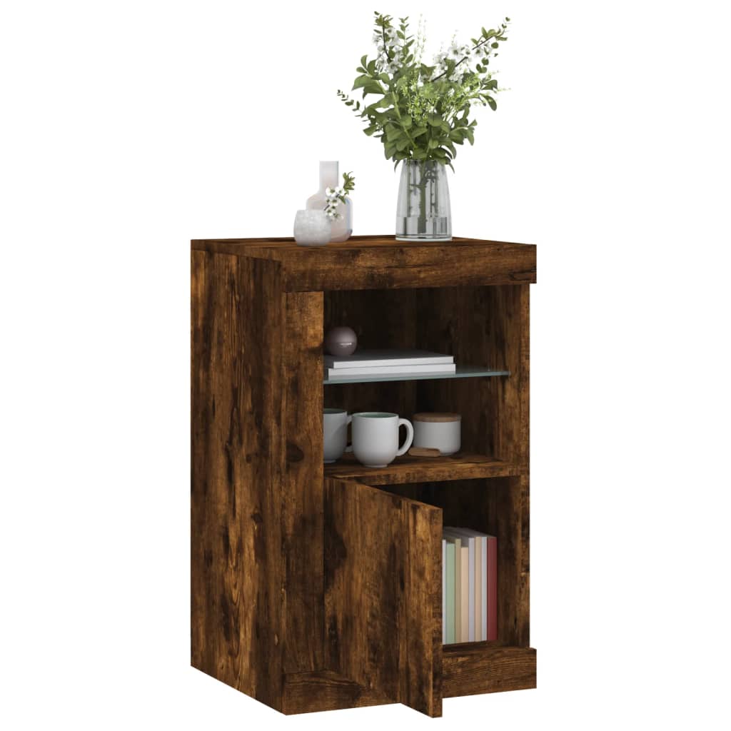 vidaXL Side Cabinet with LED Lights Smoked Oak Engineered Wood