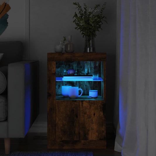 vidaXL Side Cabinet with LED Lights Smoked Oak Engineered Wood