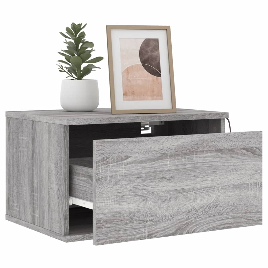 vidaXL Wall-mounted Bedside Cabinet with LED Lights Grey Sonoma